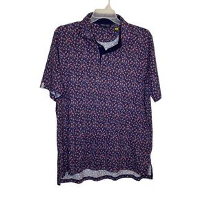 Polo Golf Ralph Lauren Mens XL Navy Pink Floral Print Cotton Polo Shirt